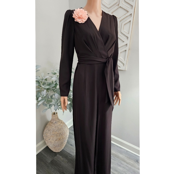 Antonio Melani Miranda Dark Chocolate Brown Long Sleeve Wide Leg Jumpsuit - Picture 1 of 8